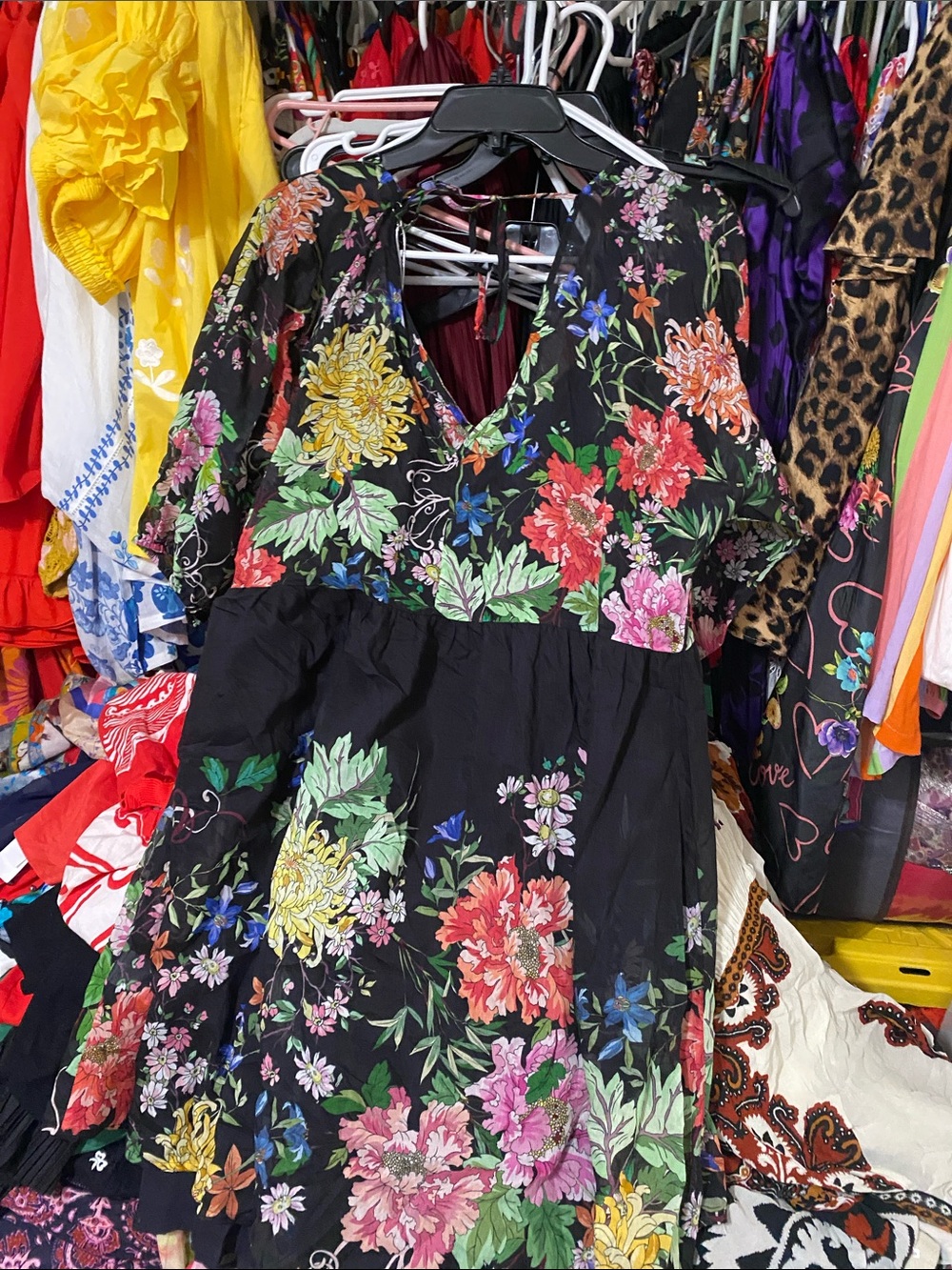 Johnny Was Black Floral Metallic-Notte A-Line Dress - Picture 5 of 5